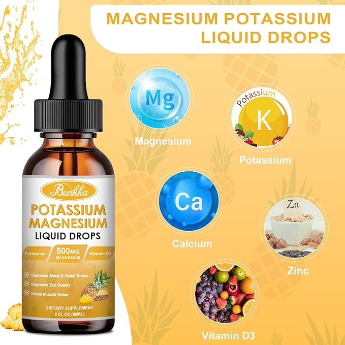 (2 Pack) Potassium Magnesium Supplement, Magnesium Potassium Supplements with Calcium, Vitamin D3, Zinc, Sugar Free & Vegan Liquid Drops Supplement for Leg Cramps, Energy, for Adult and Kid
