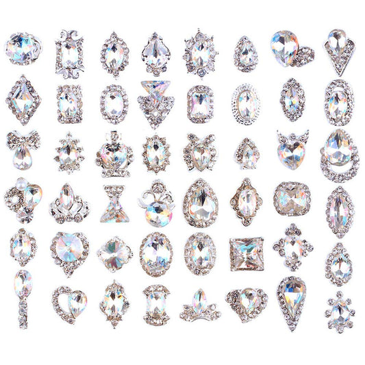 48PCS 3D Luxury Nail Art Rhinestones Nail Diamonds Glass Crystal AB Metal Gems Jewels Stones for DIY Nail Art Work Design Decora