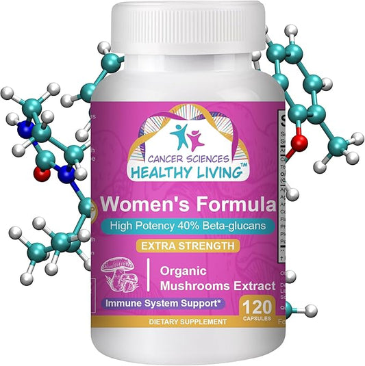 CANCER SCIENCES Women's Wellness Supplement, USDA Certified Organic Mushrooms Extract, Extra Strength 1,500 mg, High Potency 40% Beta-Glucans, Immune & Hormonal Support, Digestive Health, 120 Capsules
