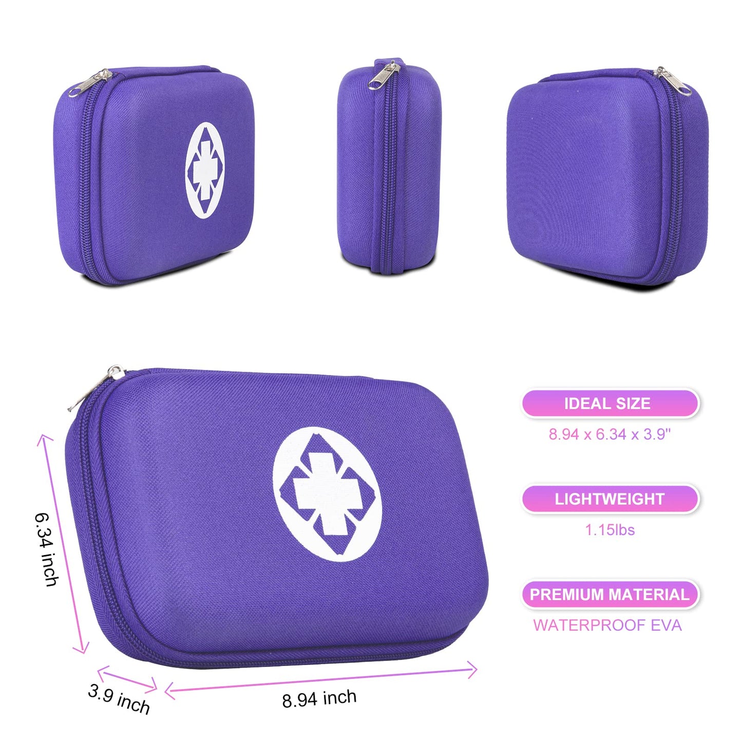 Car-Home Survival First-Aid Kit Emergency-Kit - Purple 273Piece Equipment Travel Supplies First Aid Set Home Essentials Camping Hiking YIDERBO