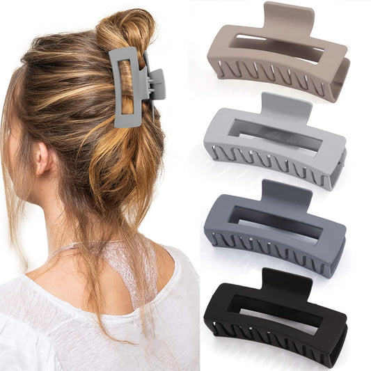 Canitor Matte Rectangular Banana Hair Clips for Thick Hair - 4 PCS Non-slip Design Jaw Clips and Barrettes for Women