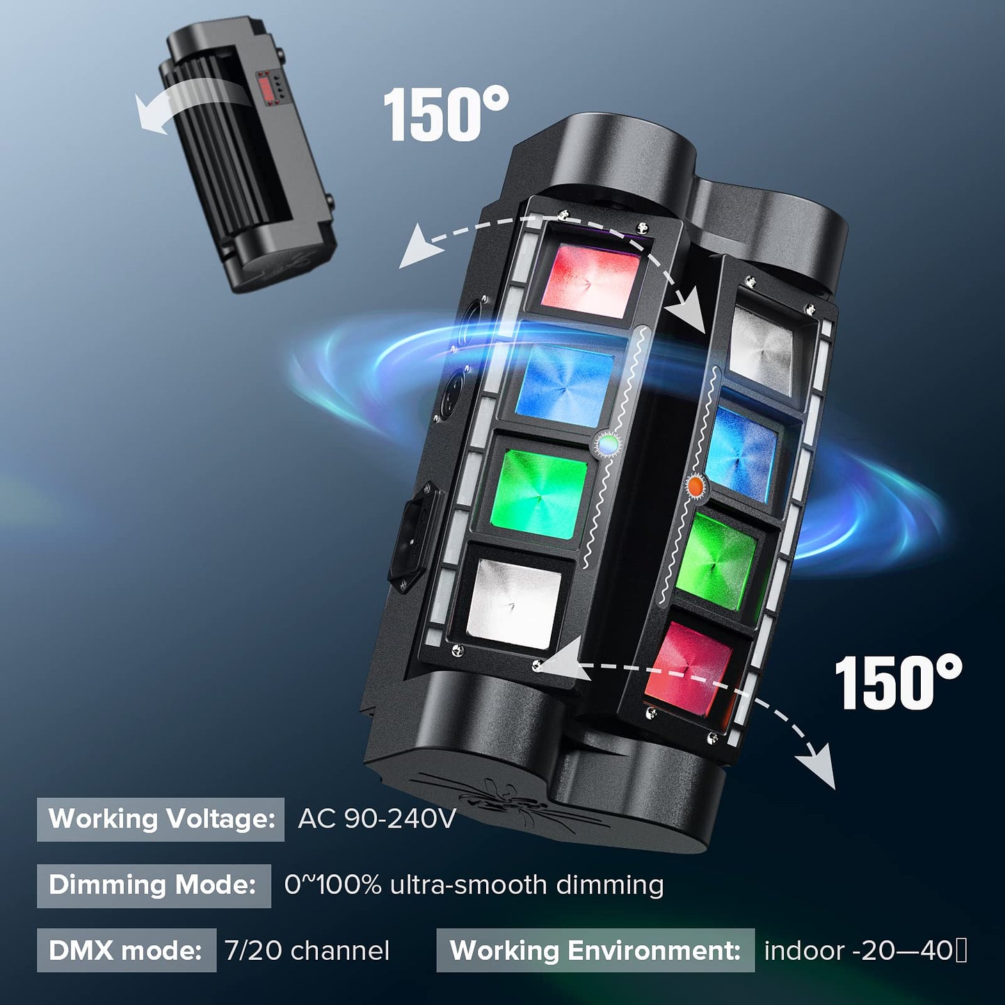 U`King Spider Moving Head Light 8x10W RGBW LEDs Beam DJ Lights and 2 Pixel Light & Laser Lights, Sound Activated/DMX-512 Control Party Disco Wedding Live Stage Lighting, 3 in 1 New Version