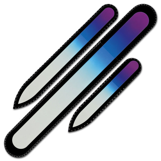 Nail Files - Mont Bleu Gift Set of 3 Crystal Nail Files in Pouch - Rainbow Colors - Genuine Czech Tempered Glass - Handmade Gifts for her - Best Glass Nail Files Kit for Natural Nails