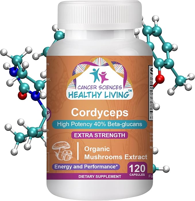 Cancer Sciences Cordyceps Wellness Mushrooms Supplement, USDA Certified Organic Extract, Extra Strength 1,500 mg, High Potency 40% Beta-Glucans, Energy & Stamina Booster, Immune Support, 120 Capsules