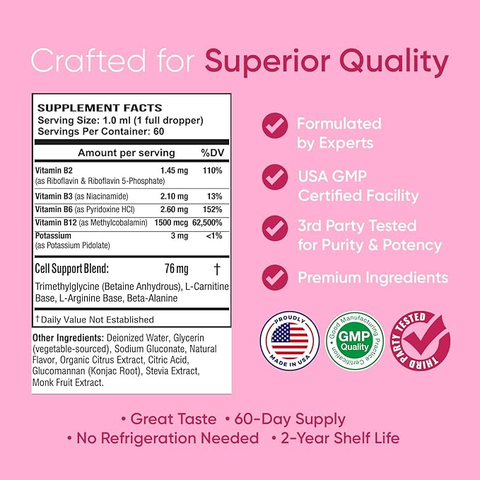 Essential B Complex - Daily Vegan Vitamin B-Complex Sublingual Liquid Drops w/Methyl B12 (2oz / 60ml Bottle) - 60-Day Supply