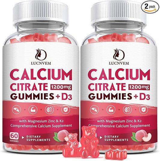 (2 Pack) Calcium Citrate 1200mg with Vitamin D3 Supplements Gummies for Women & Men, Calcium Gummies with Vitamin D3 K2, High Absorption for Bone Muscle Healthy- Peach Flavor- 60 Day Supply