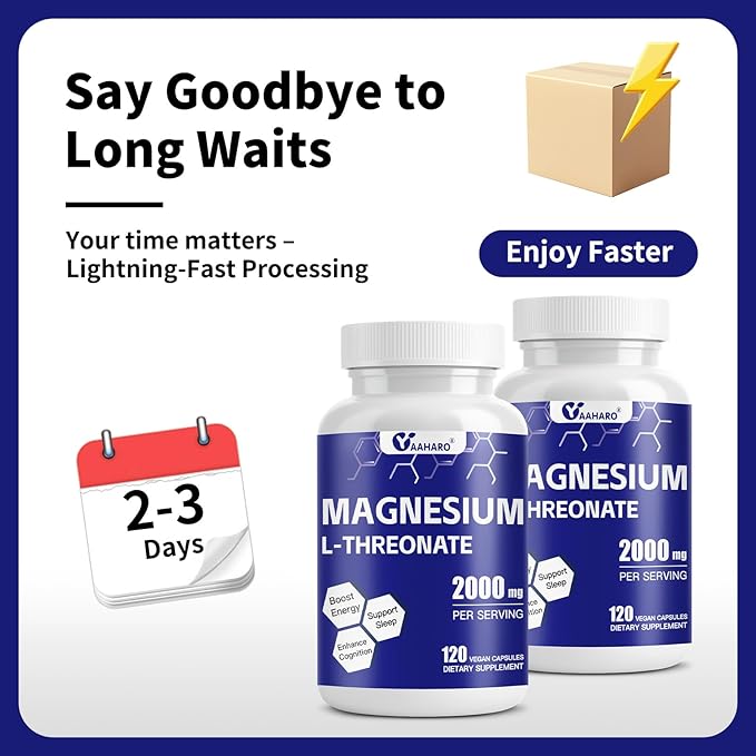 (2 Pack) Magnesium L-Threonate 120 Capsules - 2000 mg Magnesium Threonate - High Absorption Magnesium Supplements for Sleep, Cognition and Energy Support - Non-GMO, Gluten Free, Vegetarian