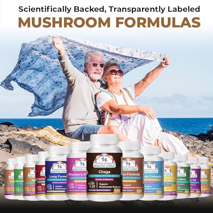 Cancer Sciences Chaga Wellness Mushrooms Supplement, USDA Certified Organic Mushroom Extract, Extra Strength 1,500 mg, High Potency 40% Beta-Glucans, Immune Support, Gut Health, Antioxidant, 120 Caps