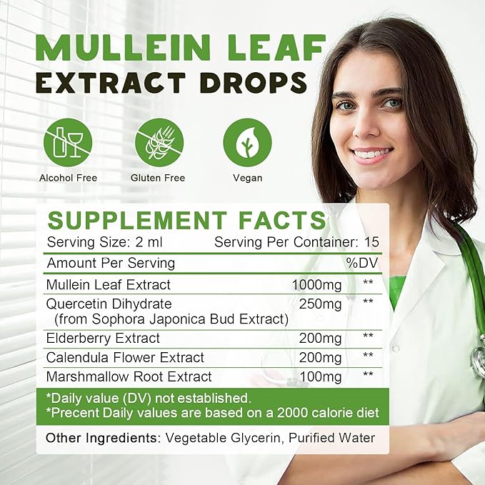 (2 Pack) 98% Absorption Mullein Drops for Lungs, Powerful 5 in 1 Mullein Leaf Herbal Blend Extract, Natural Lungs Support Supplement for Lungs Cleanse & Detox and Respiratory Lung Health