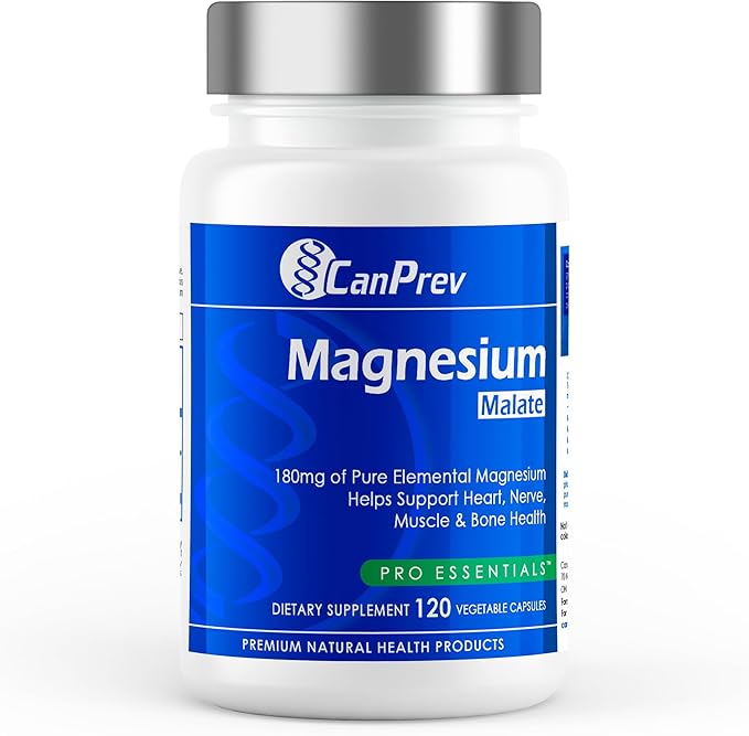CanPrev Magnesium Malate, 120 Veg Caps, 120-Day Supply, 180mg Elemental Magnesium & 540mg Malic Acid, Vegan & Non-GMO, Supports Relaxation, Energy, Muscle Function, Bone Strength & Overall Well-Being