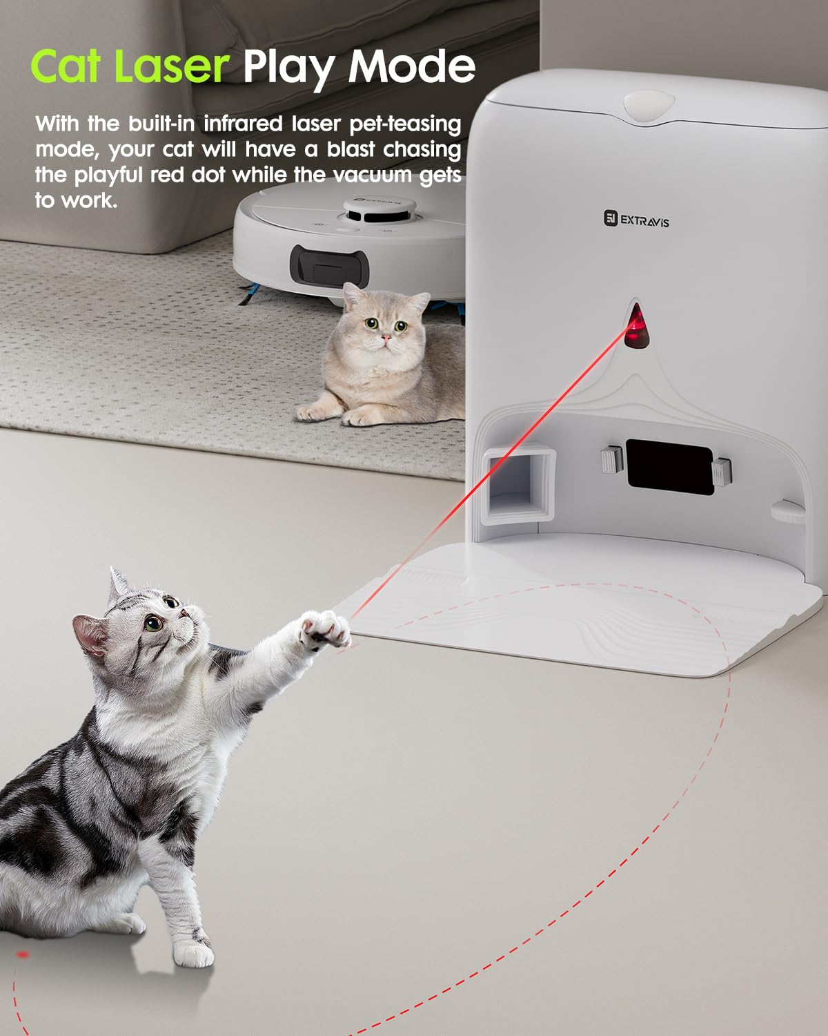 EXTRAVIS V5 Robot Vacuum and Mop, Self-Emptying Robotic Vacuum Cleaner, 8500Pa Suction, Pet Hair Tangle Cutter, Laser Navigation, Cat Laser, Carpet Detection, Ideal for Hard Floor, Tile, and Carpet