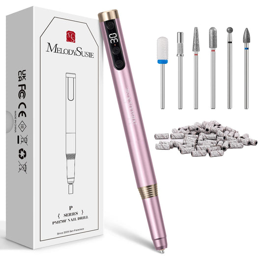 MelodySusie Portable Electric Nail Drill, Cordless 30000RPM Nail EFile with Drill Bits & Ultra Fine Sanding Bands for Manicure Pedicure, Professional Nail File Tool for Women, PM170F Pink