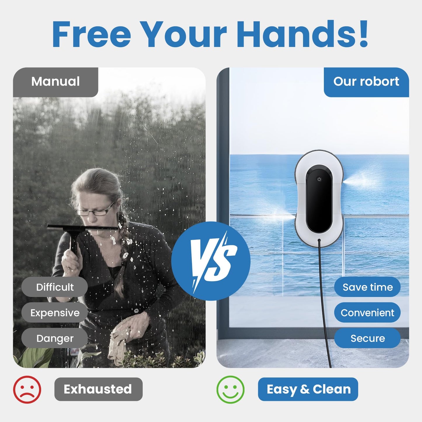 EEland Portable Window Cleaning Robot, Ultrasonic Dual Spray,3000Pa Suction Power, Window Cleanner with Intelligent Edge Detection, Infrared Remote Control