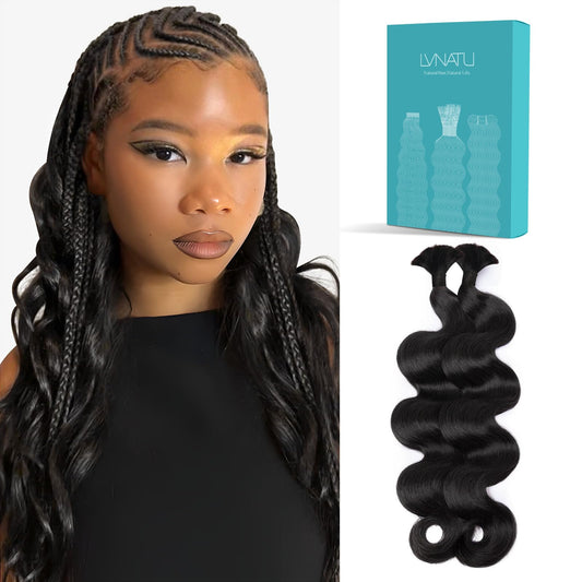 Lvnatu Body Wave Braiding Hair Human for Boho Braids Bohemian Knotless Wavy Bulk No Weft 2 Bundles 100g 24 Inch Jet Black