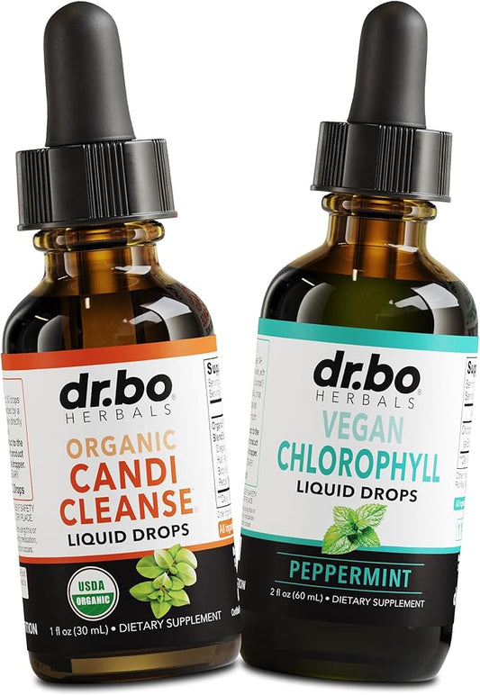 Candi Cleanse & Chlorophyll Liquid Drops - Organic Oregano Oil Drops & Liquid Chlorophyll Odor Cleanse Support - Natural Oral Gut Cleanser Detox, Internal Deodorant, Body Deodorizing Supplement