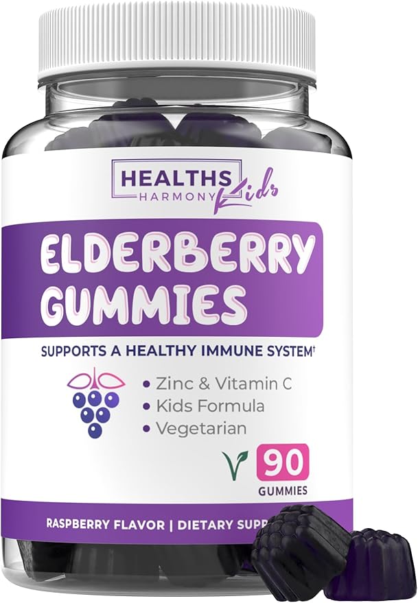 Elderberry Gummies for Kids with Vitamin C & Zinc (3 Months Supply) 90 Delicious Raspberry Flavor Gummy - Immune Support Supplement for Children - Vegetarian Sambucus Elderberry Gummies (No Pills)