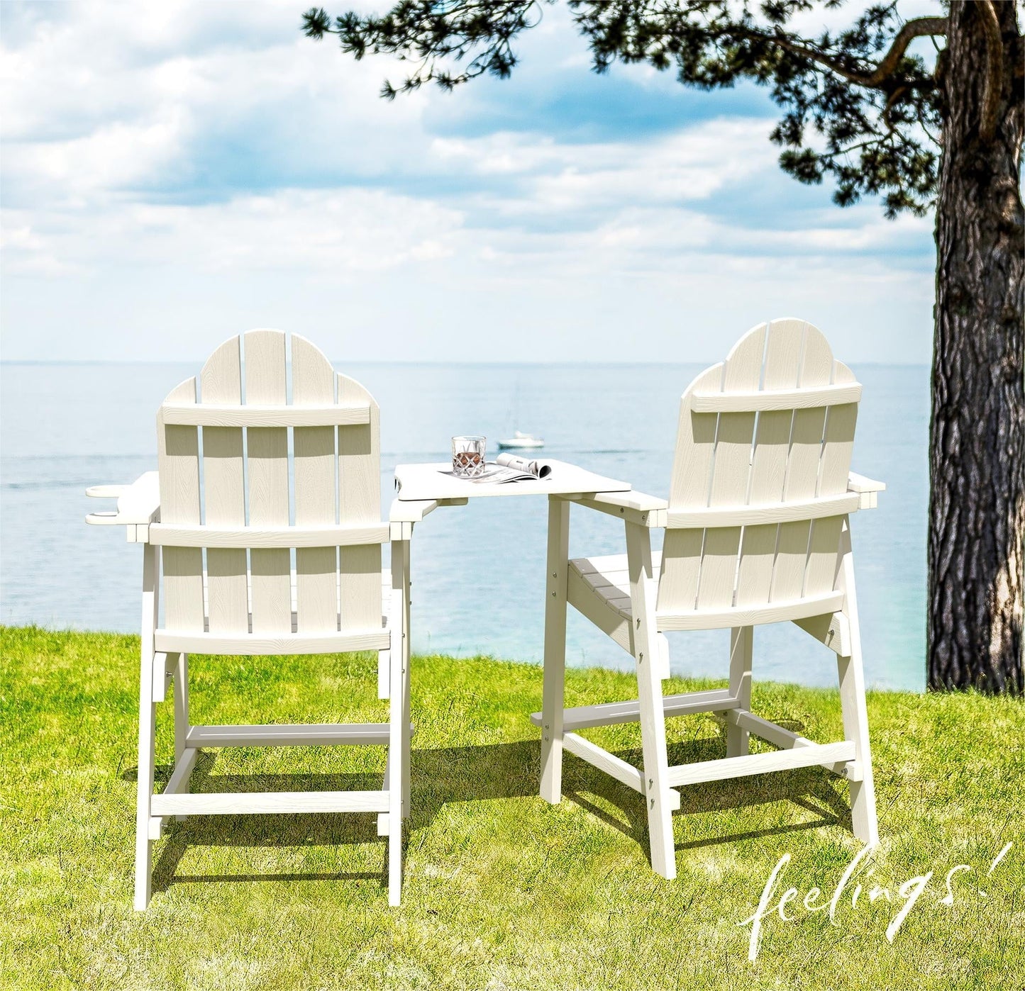 Dycanpo Tall Adirondack Chairs Set of 2,Patio Garden Eco-Friendly Chair with Cup Holder,White