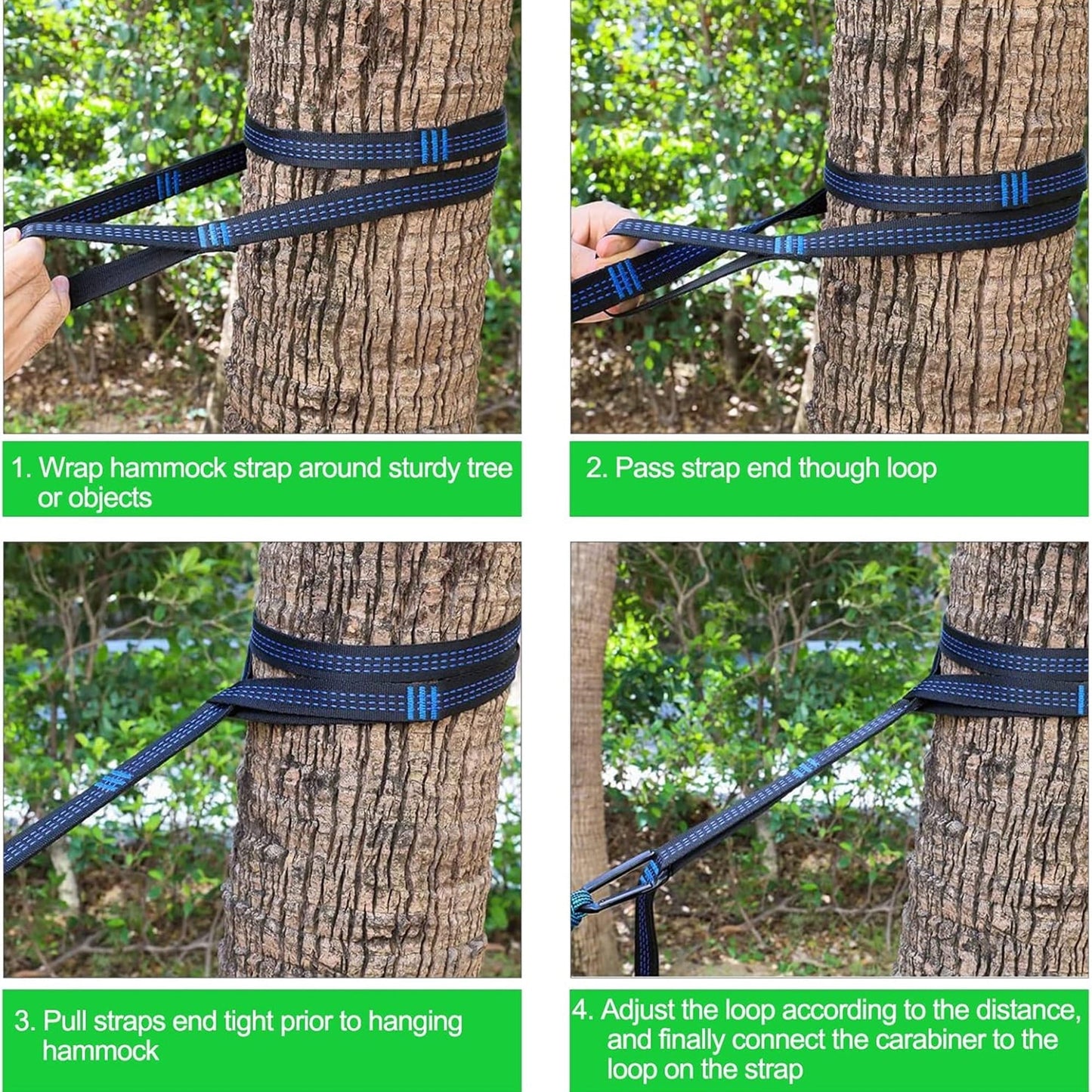 DZORUN Hammock Straps for Trees Set of Two 10ft with 11 Loops 2 Carabiners Essential Hammock Accessories Camping Hammock Tree Straps Set tree swing straps