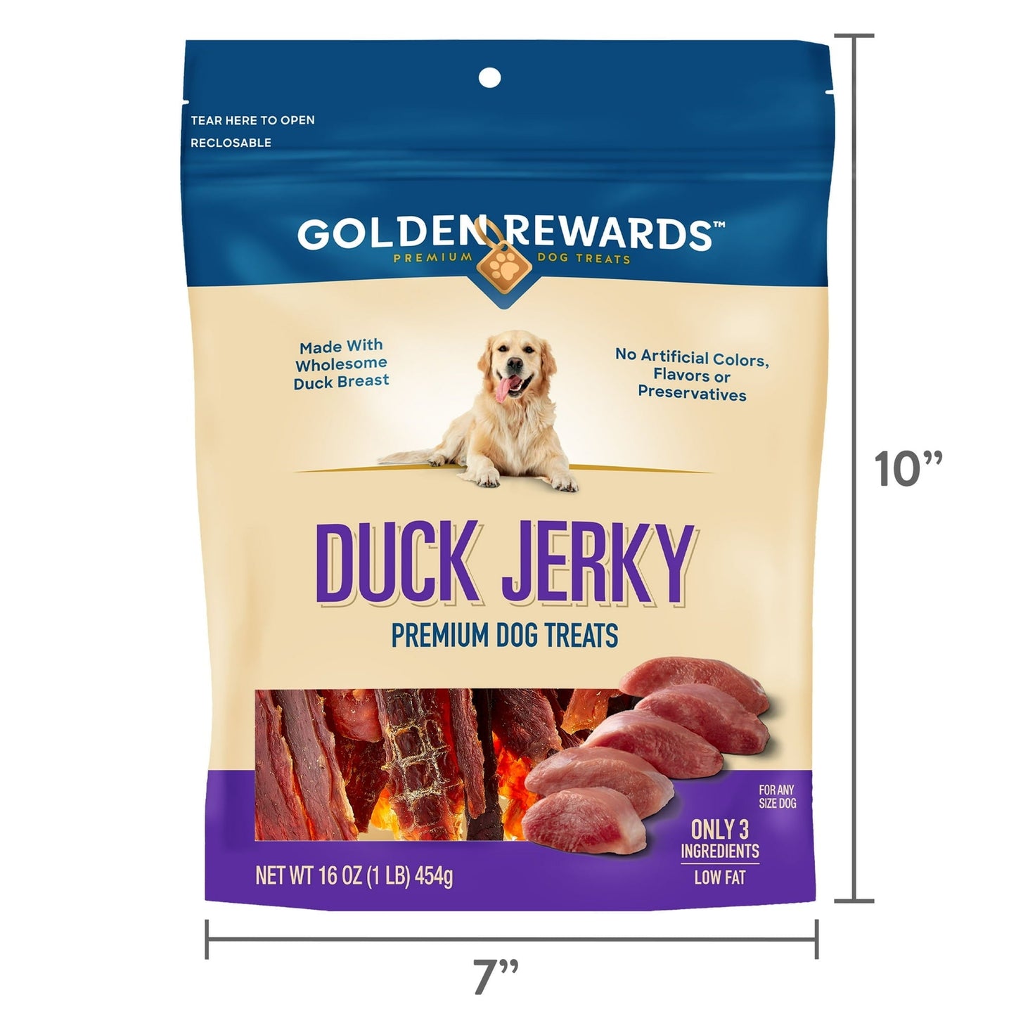 (1 pack)  Golden Rewards Duck Jerky Premium Dog Treats, 16 oz