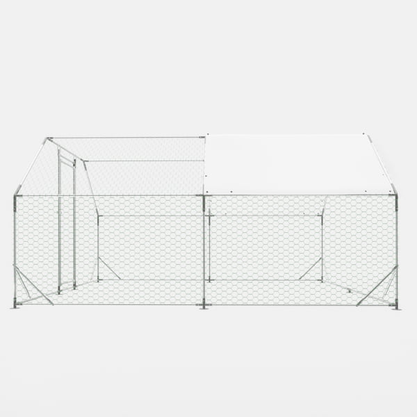"10' x 13' Heavy-Duty Galvanized Walk-In Chicken Coop – Large Metal Poultry Run with Removable Tarp, Lockable Door, & Hexagonal Mesh for Hens, Ducks, Rabbits (6.36' Tall)"