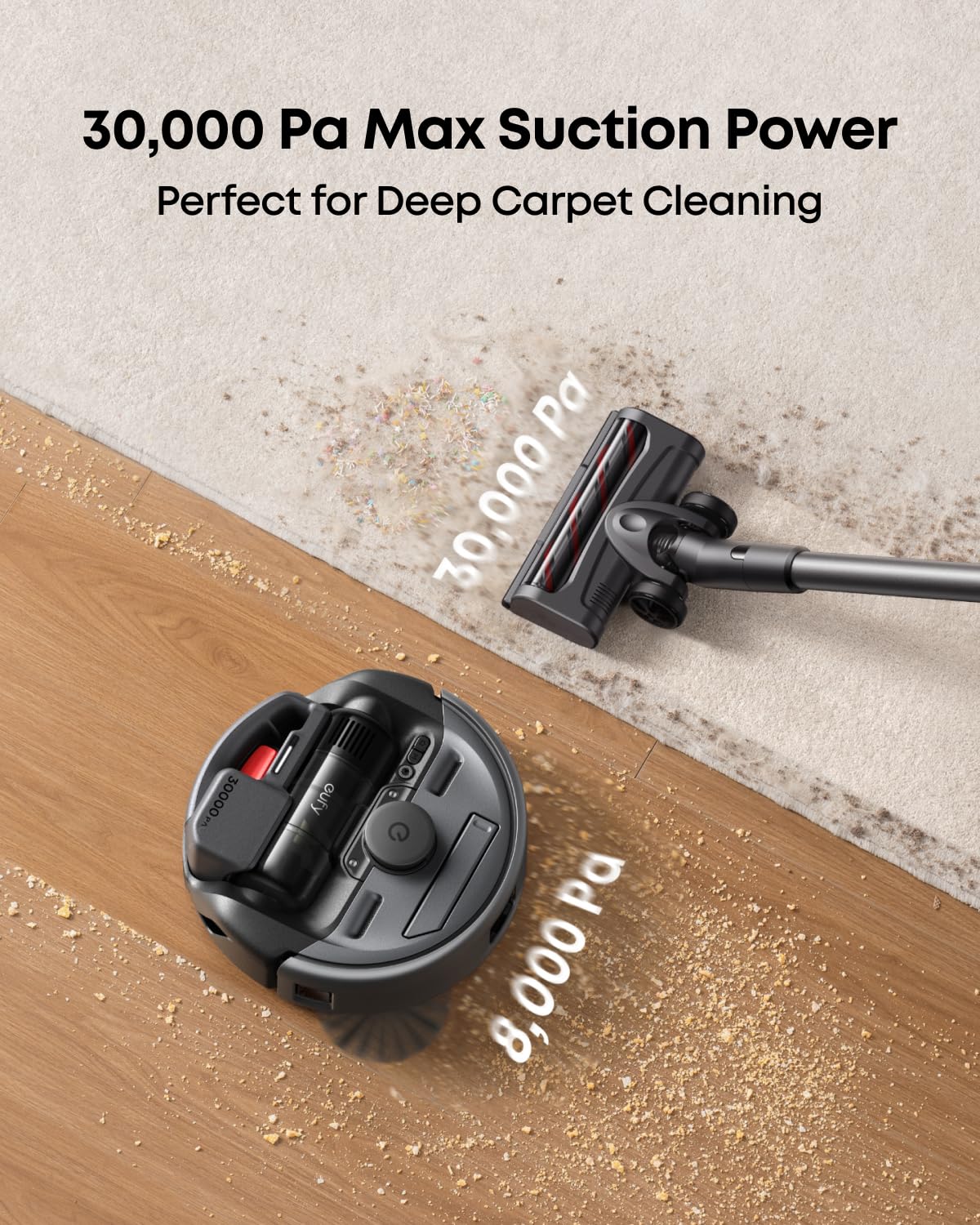 eufy Robot Vacuum 3-in-1 E20,with Versatile Stick and Handheld Vacuum Cleaner Combo,Self Emptying Up to 75 Days,Max 30,000Pa,Smart Obstacle Avoidance,Pro-Detangle,Ideal for Carpet,Crevices,Stairs