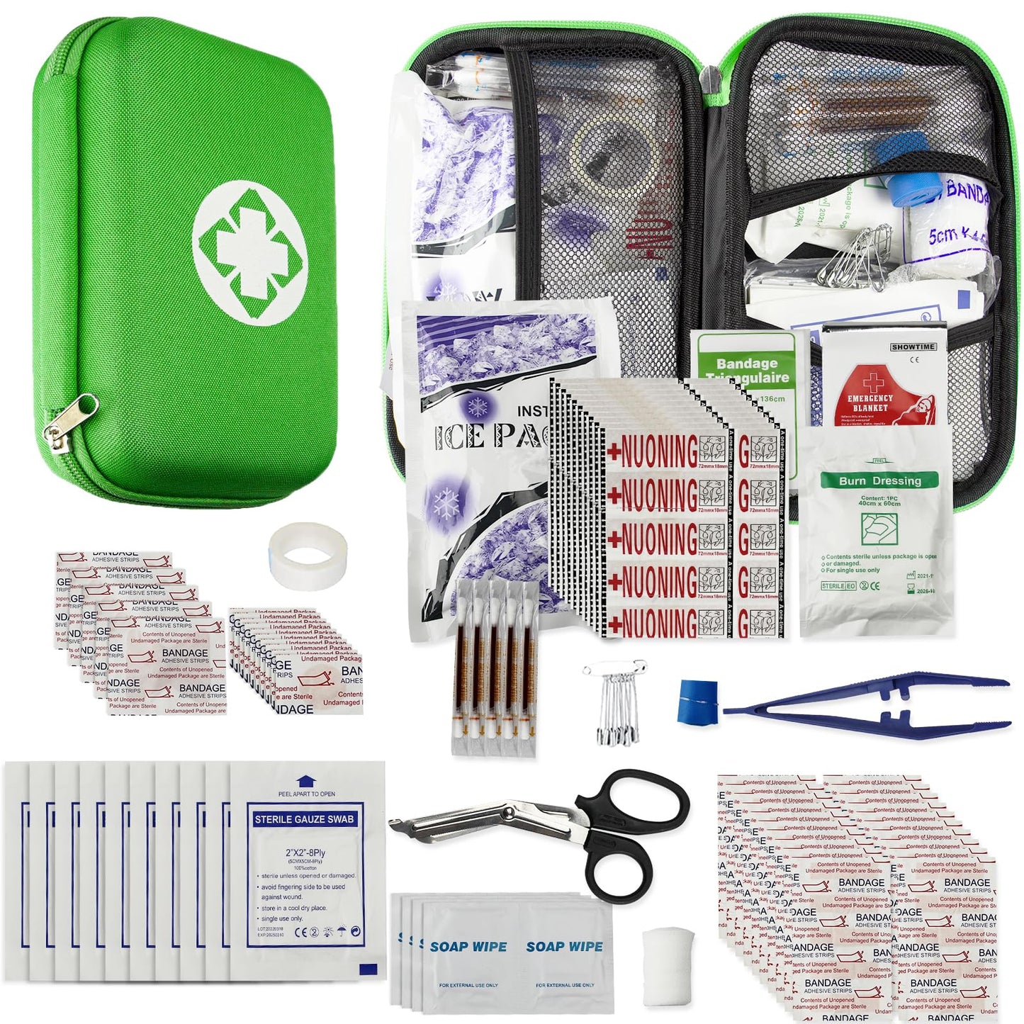 Car-Home Survival First-Aid Kit Emergency-Kit - Green 273Piece Equipment Travel Supplies First Aid Set Home Essentials Camping Hiking YIDERBO