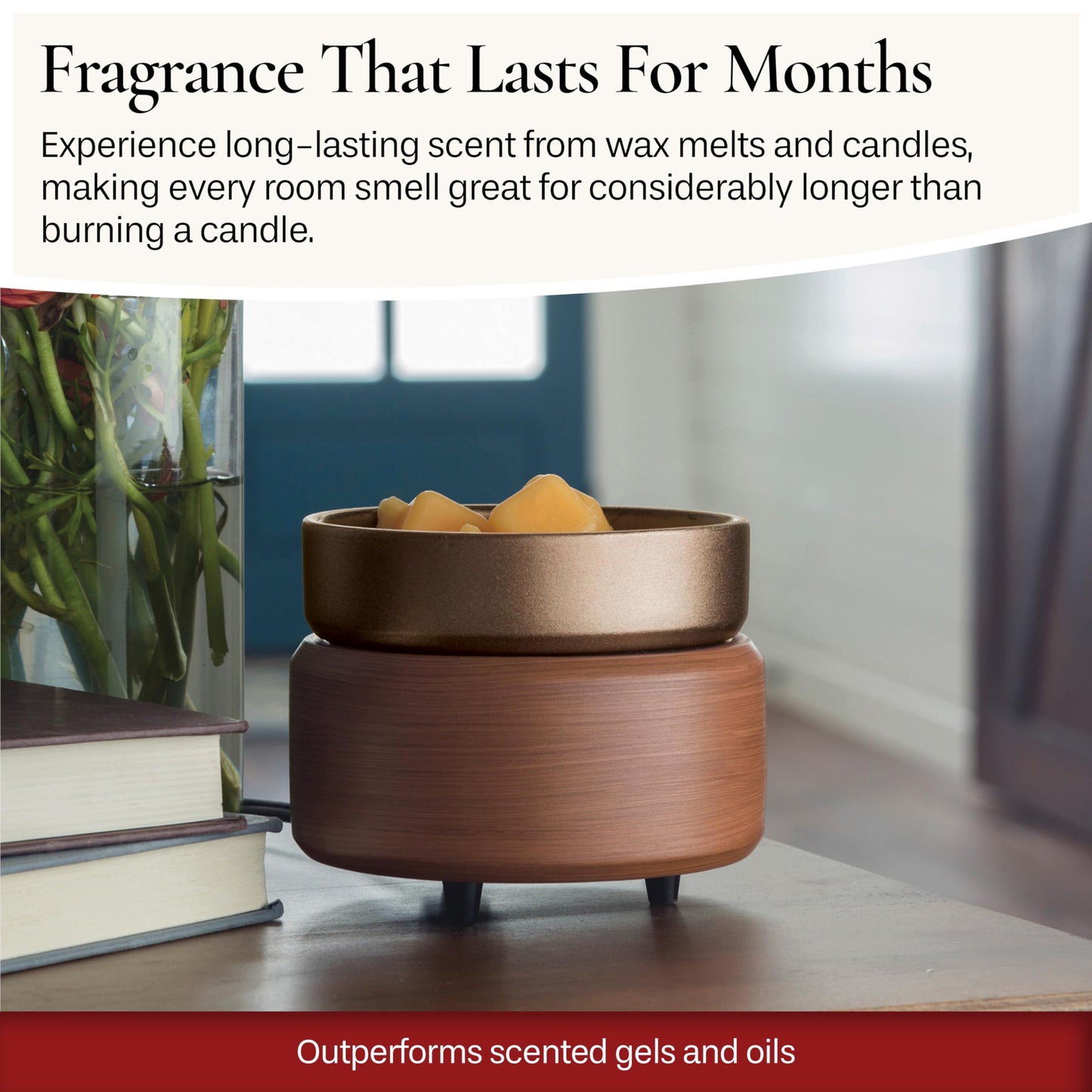 Candle Warmers ETC 2-in-1 Candle and Fragrance Warmer for Warming Scented Candles or Wax Melts and Tarts with to Freshen Room, Pewter Walnut