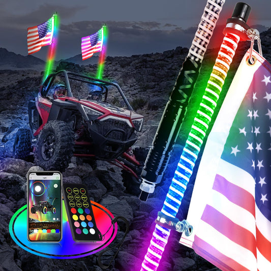 Uemicip 2PCS 4FT COB UTV Whip Lights,2024 New Upgrade Superbright LED Whip Lights,RGB Chasing Lights Whip Lights for Side by Side, Lighted Whip fit for UTV ATV RZR SXS Can-Am Polaris