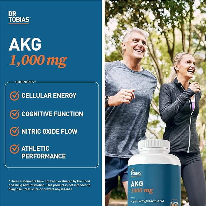 Dr. Tobias AKG Supplement & Vitamin D3 - Optimize Cellular Energy & Bone Health with High-Potency Vitamin D & Bioavailable AKG, Non-GMO