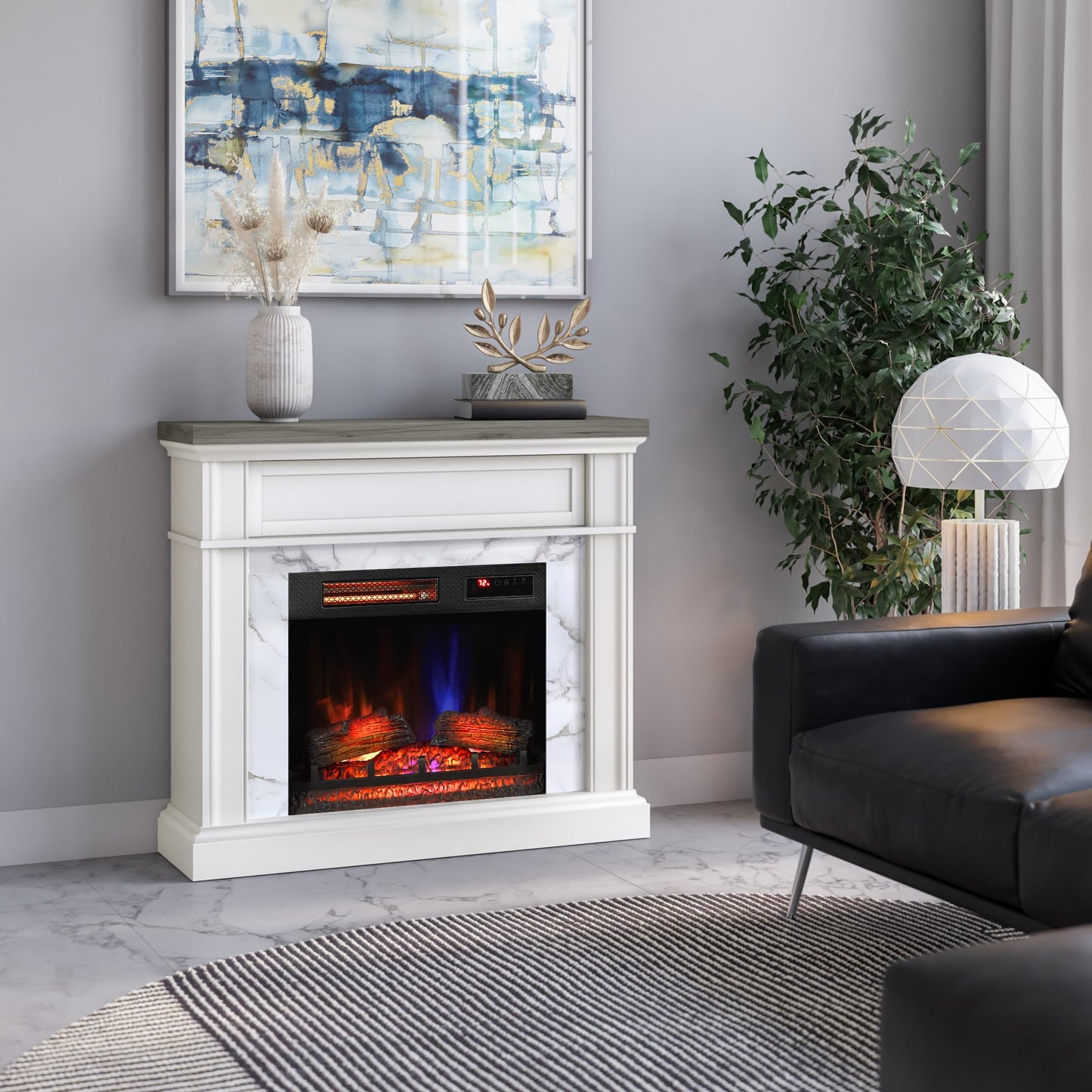 duraflame® Wall Mantel Electric Fireplace, Bright White