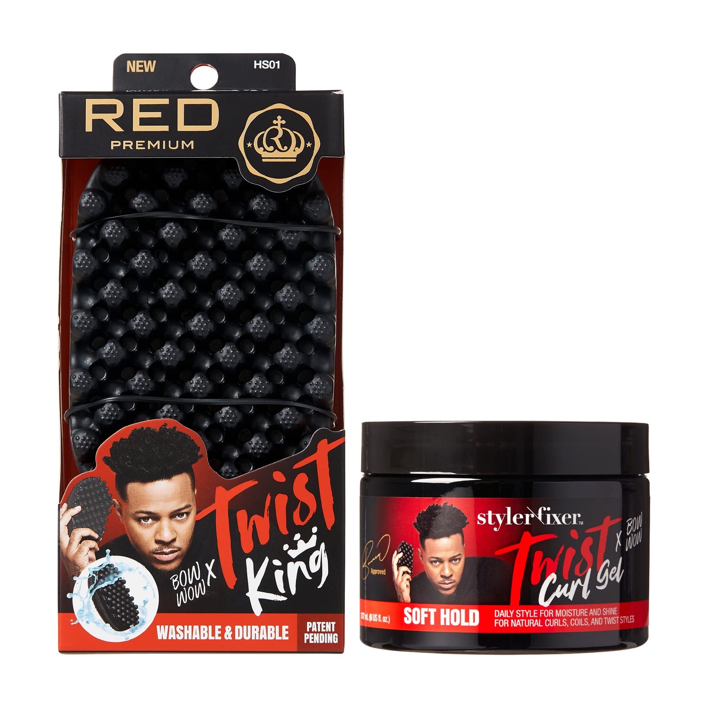 RED by Kiss X Bow Wow Styler and Twisting Gel with Durable Brush for Defined Waves, Curls, and Twists - Soft Hold for Nourished, Naturally Shiny Hair (Value Set)