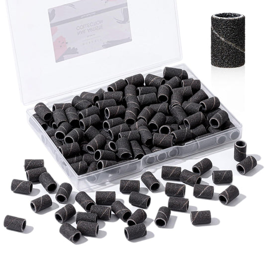 Makartt Sanding Bands for Nail Drill, 100 Pcs #240 Fine Grits Nail File Sanding Bands For Drill Bits, Nail Prep Smooth Polish, Upgrade Thicker Durable Sanding Drill Bit For Acrylic Nails Gel, Black
