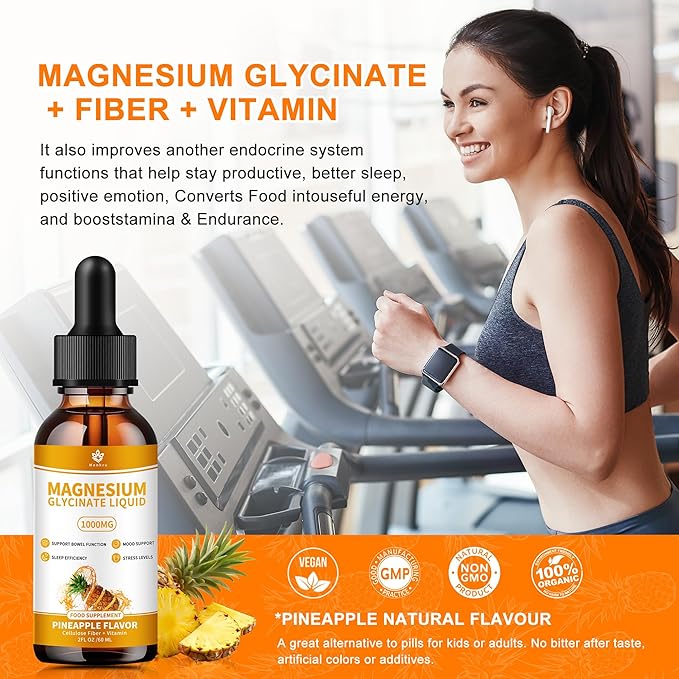 (2 Pack) Magnesium Glycinate Liquid Drops with Cellulose Fiber, Vitamin B6, C, D, Zinc, Magnesium,for Sleep, Nerve, Energy, Muscle, Bone, Calm & Digestion, High Absorption, 4 Fl oz