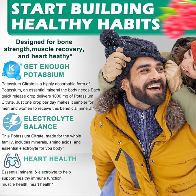 (2 Pack) Potassium Supplement Drops, Highly Absorbable Potassium Citrate 1000mg Support Electrolyte Balance,Muscle Cramp Relief,Heart Health,Sleep,Essential Mineral Liquid Drops for Women & Men