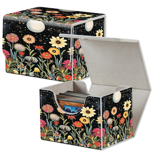 Card Deck Box for MTG Cards,100+ Single Sleeved Cards Trading Card Deck Case,Strong Magnet Magic Gathering Deck Box,PU Leather Trading Card Storage Box for TCG,CCG,MTG Cards,Moon Stars Sky Flower