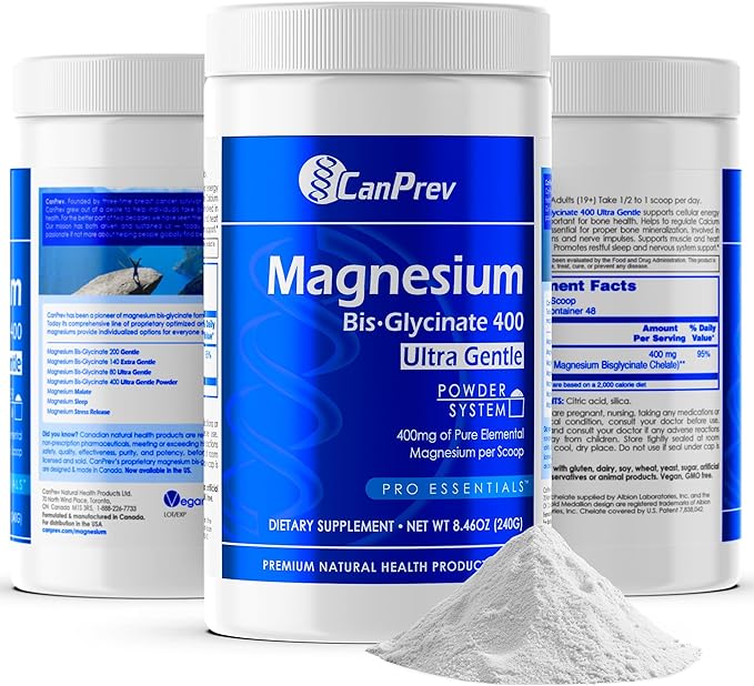 CanPrev Magnesium Bisglycinate 400 Ultra Gentle Powder 240g 48 Servings, 400mg Elemental Magnesium Per Scoop, Supports Restful Nights, Muscle Function, Gentle on Digestion, Vegan, Non-GMO, Gluten-Free