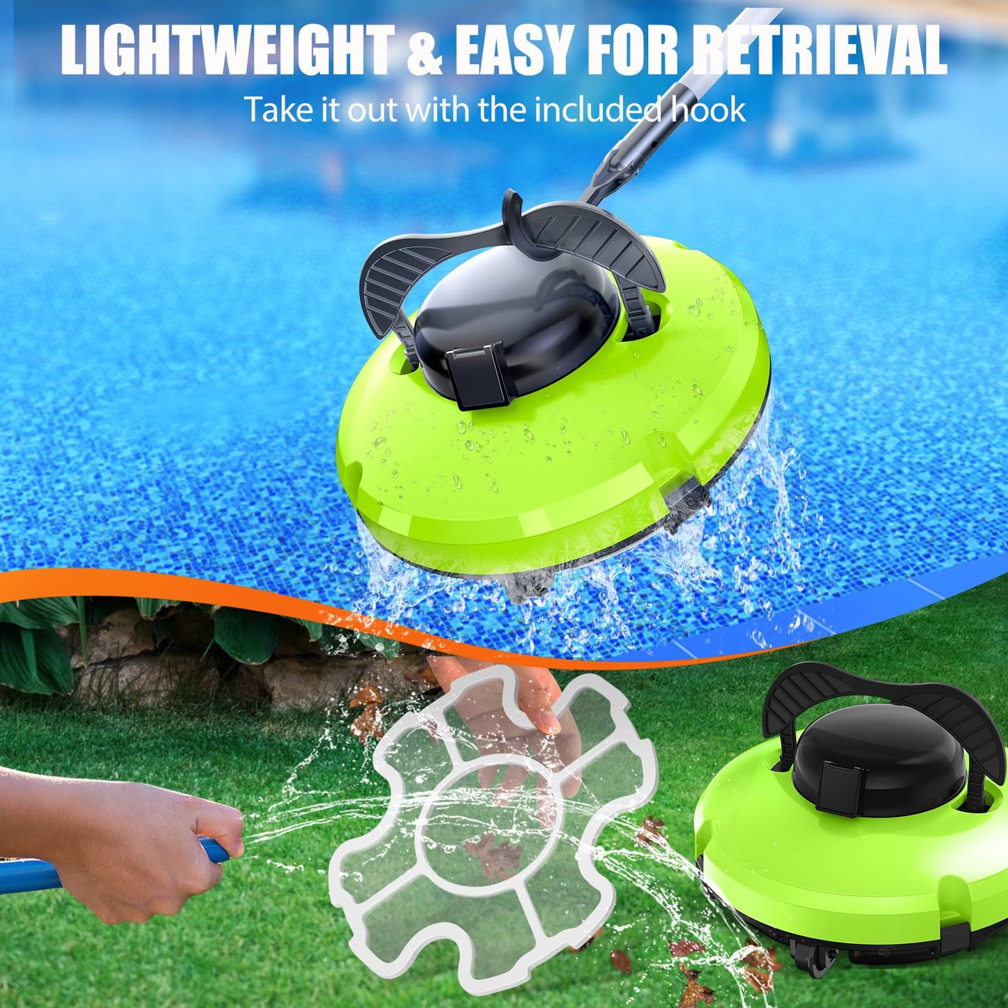 Pool Vacuum for Above Ground Pool Robot, Cordless Robotic Pool Cleaner for In - Ground Flat Pools up to 1000 Sq.Ft, Automatic Robot Pool Cleaner with Self - Parking Tech 120 Mins