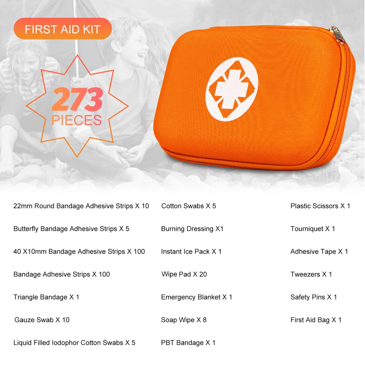 Car-Home Survival First-Aid Kit Emergency-Kit - Orange 273Piece Equipment Travel Supplies First Aid Set Home Essentials Camping Hiking YIDERBO