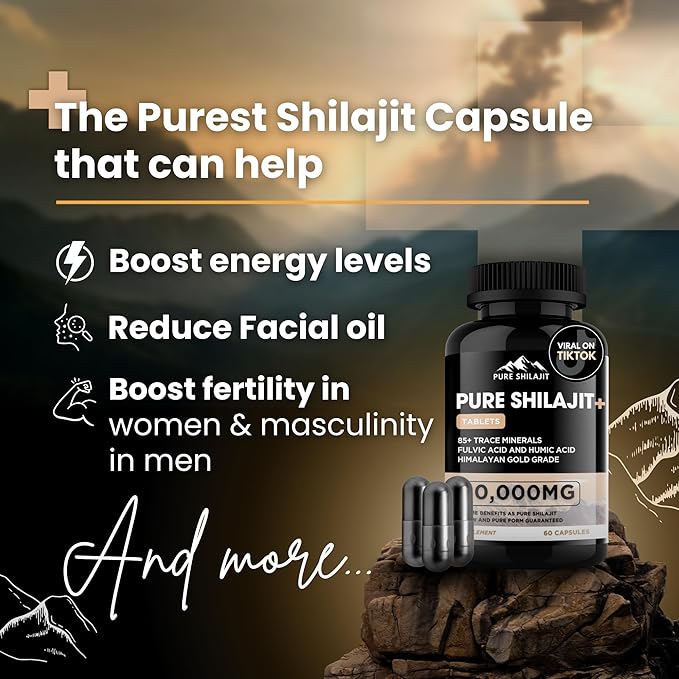 Capsules, Maximum Potency Organic Pills with Trace Minerals for Energy & Immune Support, for Men & Women, Natural Supplement from Himalayan Resin, 60 Tablets