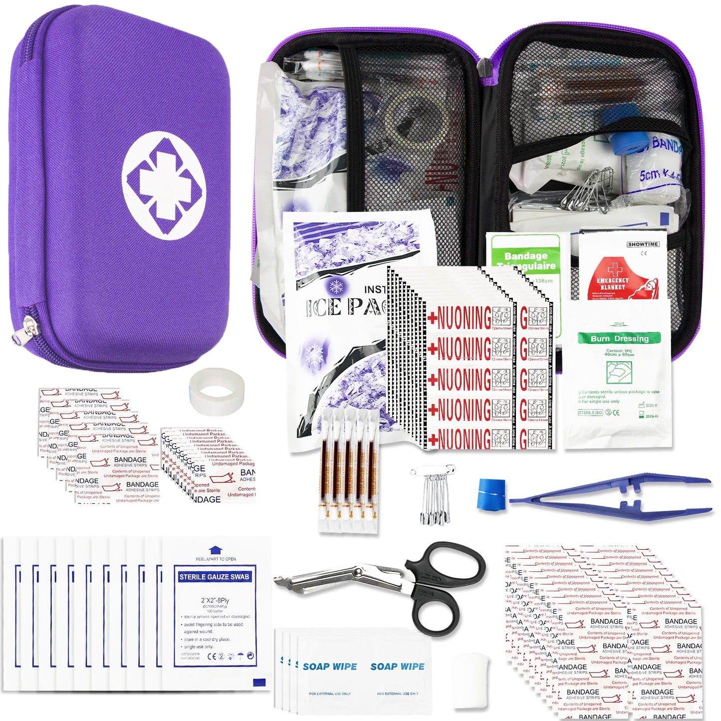 Car-Home Survival First-Aid Kit Emergency-Kit - Purple 273Piece Equipment Travel Supplies First Aid Set Home Essentials Camping Hiking YIDERBO