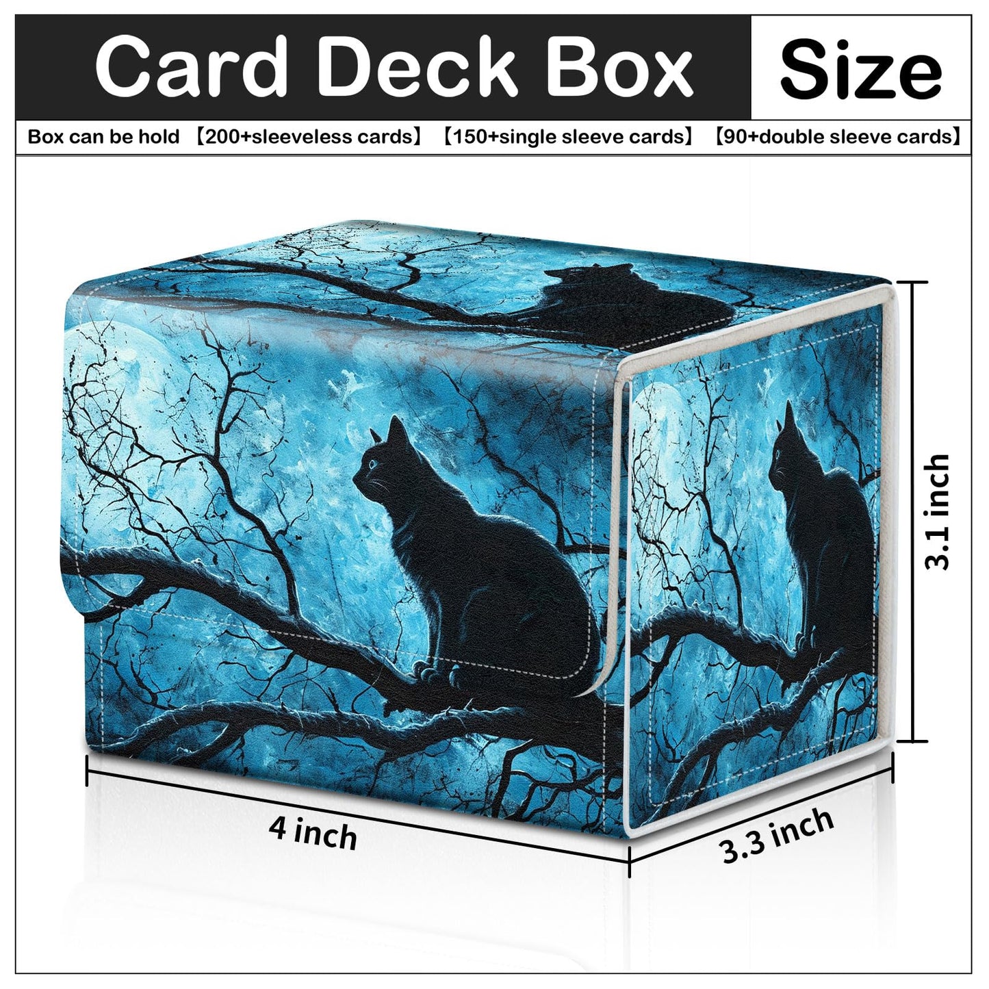 CAPAUNVDA Card Deck Box for MTG Trading Cards with Magnetic Closure,Premium Card Storage Box Case Cover for TCG CCG Magic Cards,Black Cat on Tree
