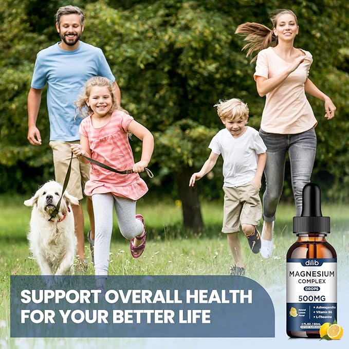 (2 Pack) Magnesium Glycinate, Citrate, Malate Liquid Drops-Triple Magnesium Complex Supplement 500mg with Ashwagandha, L-Theanine, Vitamin B6-Support Calm, Stress Relief, Sleep, Muscle-Lemon Flavor