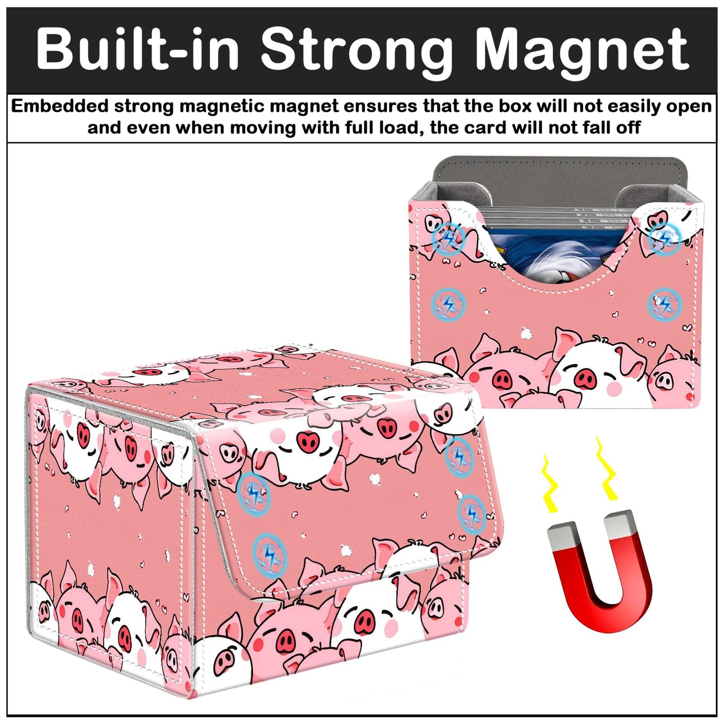 CAPAUNVDA Card Deck Box for MTG Trading Cards with Magnetic Closure,Premium Card Storage Box Case Cover for TCG CCG Magic Cards,Cute Pink Pig