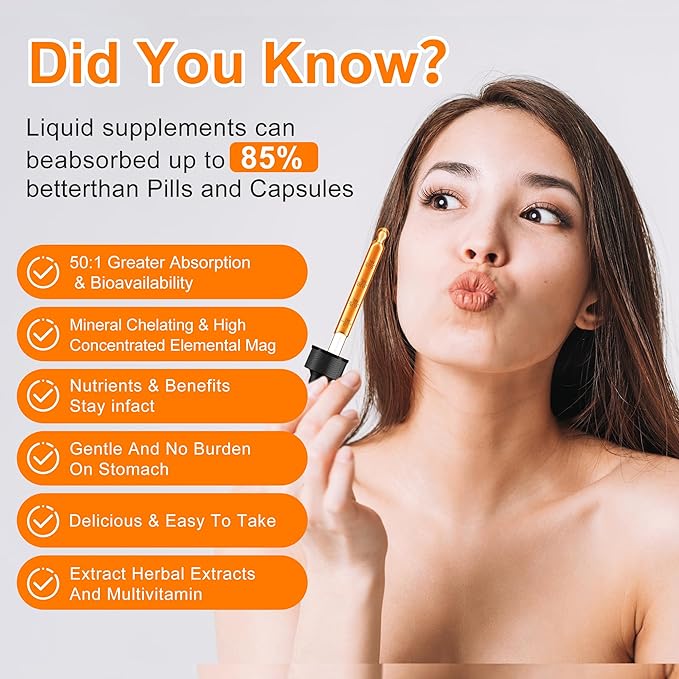 (2 Pack) Magnesium Glycinate Liquid Drops with Cellulose Fiber, Vitamin B6, C, D, Zinc, Magnesium,for Sleep, Nerve, Energy, Muscle, Bone, Calm & Digestion, High Absorption, 4 Fl oz