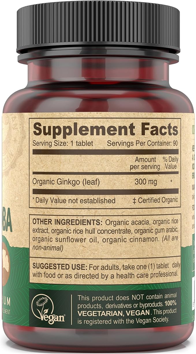 DEVA Vegan Ginkgo Biloba Dietary Supplement, USDA Organic, Vegan Society Certified, Easy-to-Swallow Tiny Tablets, 300 mg., 90 Tablets (Pack of 2)