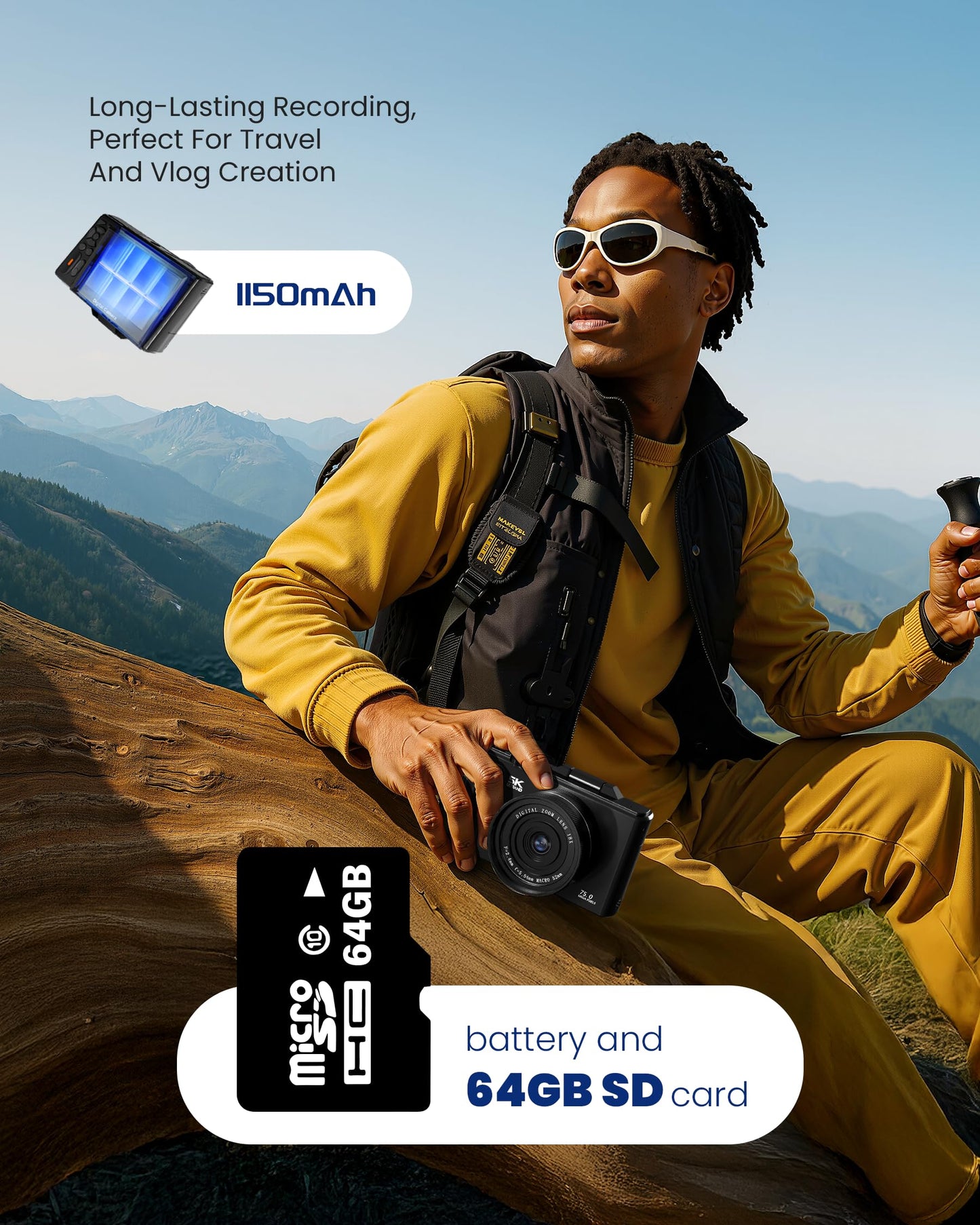 5K Digital Camera for Photography - 75MP Autofocus Vlogging Camera for YouTube with 64GB SD Card, WiFi, 18X Zoom 3" 180° Flip Screen Compact Travel Camera with 2 Batteries for Teens and Beginner