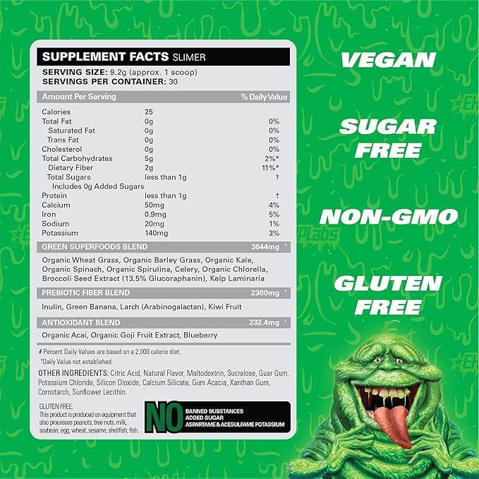 EHP Labs x Ghostbusters OxyGreens Super Greens Powder - Spirulina & Chlorella Superfood, Green Juice Powder with Prebiotic Fibre, Antioxidants & Immunity Support, 30 Serves (Slimer Lime)