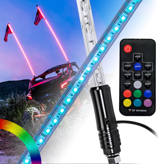 True Mods 2pc 6ft RGB LED Whip Light for UTV ATV [RF Wireless Remote] USA Flag Waterproof LED Lighted Whip CB Antenna Pole Stick for RZR Can-Am Polaris SxS 4x4 Quad Dune Buggy 4 Wheeler Accessories