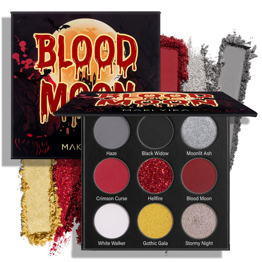 MAKI YIKA Black Red Eyeshadows Palette - 9 Color Pigmented Dark Eye Shadows, Long Lasting Goth Eye Makeup