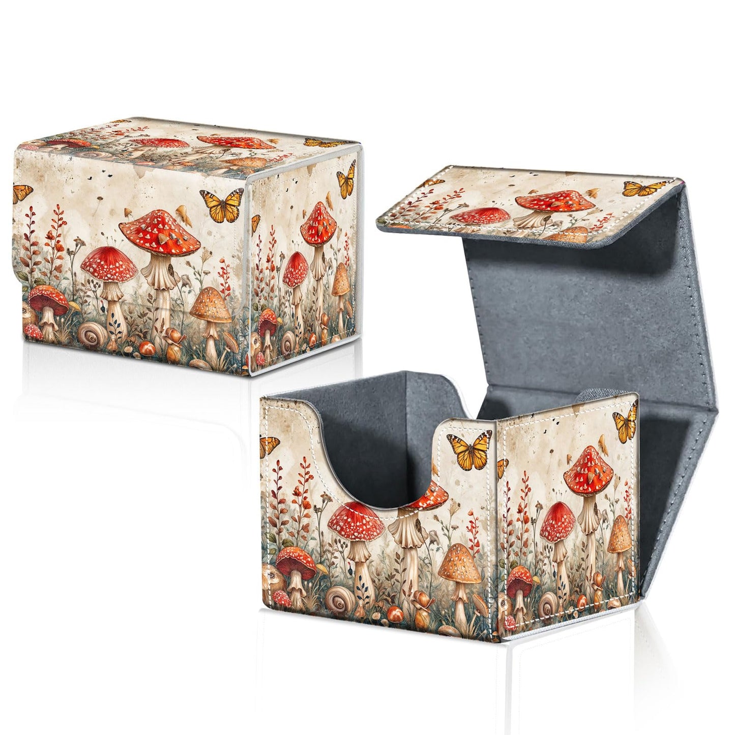 CAPAUNVDA Card Deck Box for MTG Trading Cards with Magnetic Closure,Premium Card Storage Box Case Cover for TCG CCG Magic Cards,Mushroom Butterfly Weed